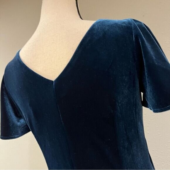 WHBM teal velvet embroidered floral dress - Picture 5 of 13